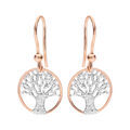 Boucles d'oreille en argent rhodi&eacute; et dorure rose arbre de vie granit&eacute; 15mm suspendu et fermoir crochet