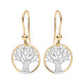 Boucles d'oreille sur Artemare : Boucles d'oreille en argent rhodi&eacute; et dorure jaune arbre de vie granit&eacute; 15mm suspendu et fermoir crochet