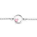 Bracelet en argent rhodi&eacute; cha&icirc;ne avec cercle et petit coeur rose 15+2cm