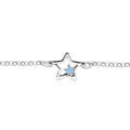 Bracelet en argent rhodi&eacute; cha&icirc;ne avec &eacute;toile et petite &eacute;toile bleue 15+2cm