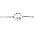 Bracelet en argent rhodi&eacute; cha&icirc;ne avec cercle et petit papillon rose 15+2cm
