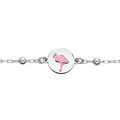 Bracelet en argent rhodi&eacute; cha&icirc;ne avec pastille motif flamant rose 15+2cm
