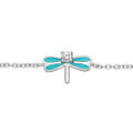 Bracelet en argent rhodi&eacute; cha&icirc;ne avec libellule turquoise et oxydes blancs sertis - 16+2cm Artemare