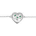 Bracelet en argent rhodi&eacute; massif cha&icirc;ne avec pastille coeur et arbre de vie avec pierres vertes 16+3cm