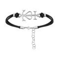 Bracelet en argent rhodi&eacute; cordon doubl&eacute; noir avec croix camarguaise 16+3cm - Symbole de la Camargue Artemare