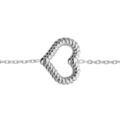 Bracelet en argent rhodi&eacute; cha&icirc;ne avec coeur torsad&eacute; &eacute;vid&eacute; 16+3cm Artemare