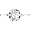 Bracelet en argent rhodi&eacute; cha&icirc;ne avec cercle arbre de vie contour pierres multi couleurs 16+3cm