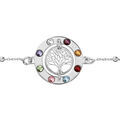 Bracelet en argent rhodi&eacute; cha&icirc;ne avec cercle arbre de vie contour pierres multi couleurs 16+3cm