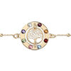 Bracelet en argent et dorure jaune cha&icirc;ne avec cercle arbre de vie contour pierres multi couleurs 16+3cm