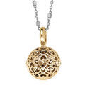 Collier en argent et dorure jaune bola de grossesse 13mm coeurs ajour&eacute;s 90+20cm