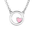 Collier en argent rhodi&eacute; cercle avec petit coeur rose 35+5cm