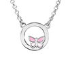 Collier en argent rhodi&eacute; cercle avec petit papillon rose 35+5cm