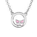 Collier en argent rhodi&eacute; cercle avec petit papillon rose 35+5cm Artemare