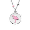 Colliers sur Artemare : Collier en argent rhodi&eacute; cha&icirc;ne avec pendentif galet motif flamant rose 39+3cm