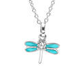 Collier en argent rhodi&eacute; cha&icirc;ne avec pendentif libellule couleur turquoise et oxydes blancs sertis 36+2cm Artemare