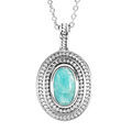 Collier en argent rhodi&eacute; cha&icirc;ne avec pendentif ovale et Amazonite v&eacute;ritable 40+4cm