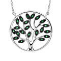 Collier en argent rhodi&eacute; massif cha&icirc;ne avec pendentif arbre de vie pierres vertes 40+5cm