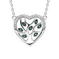 Colliers sur Artemare : Collier en argent rhodi&eacute; cha&icirc;ne avec pendentif coeur avec arbre de vie empierr&eacute; vert 40+5cm