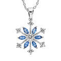 Colliers sur Artemare : Collier en argent rhodi&eacute; cha&icirc;ne avec pendentif flocon de neige oxydes blancs sertis et navettes bleues 40+5cm