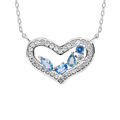 Colliers sur Artemare : Collier en argent rhodi&eacute; coeur empierr&eacute; et navettes bleues contour oxydes blancs sertis 40+5cm