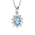 Collier en argent rhodi&eacute; massif collection joaillerie cha&icirc;ne avec pendentif ovale Topaze bleue contour oxydes blancs sertis 40+5cm Artemare