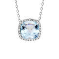 Collier en argent rhodi&eacute; massif collection joaillerie cha&icirc;ne avec pendentif gros carr&eacute; Topaze bleue contour oxydes blancs sertis 40+5cm