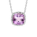 Collier en argent rhodi&eacute; massif collection joaillerie cha&icirc;ne avec pendentif carr&eacute; Amethyste contour oxydes blancs sertis 40+5cm