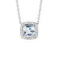 Collier en argent rhodi&eacute; massif collection joaillerie cha&icirc;ne avec pendentif carr&eacute; Topaze bleue contour oxydes blancs sertis 40+5cm Artemare