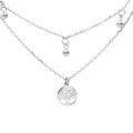 Collier en argent rhodi&eacute; double cha&icirc;ne avec pendentifs arbre de vie et 3 boules 40+5cm