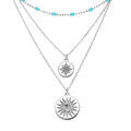 Colliers sur Artemare : Collier en argent rhodi&eacute; triple rangs avec pendentif m&eacute;dailles et perles bleue 40+5cm