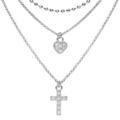 Colliers sur Artemare : Collier en argent rhodi&eacute; triple cha&icirc;ne avec pendentifs coeur et croix 35+5cm