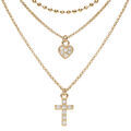 Colliers sur Artemare : Collier en argent et dorure jaune triple cha&icirc;ne avec pendentifs coeur et croix 35+5cm