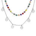 Collier en argent rhodi&eacute; double rangs avec pierres facet&eacute;es et pampilles arbre de vie 38+4cm Artemare