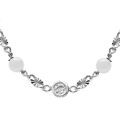 Colliers sur Artemare : Collier en argent rhodi&eacute; pastille diamant&eacute;e et boule en verre blanche 38+5cm