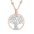 Collier argent et dorure rose cha&icirc;ne avec pendentif arbre de vie granit&eacute; 15mm 38+5cm