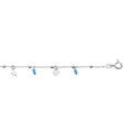 Cha&icirc;ne de cheville en argent rhodi&eacute; avec pampilles &eacute;toiles, coeurs et boules bleues 23+2,5m Artemare