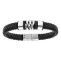 Bracelet en acier et cuir bovin tresse noir 20,5cm