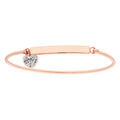 Bracelet en acier et PVD rose semi rigide plateau &agrave; graver avec pampille coeur avec oxydes blancs sertis
