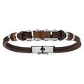 Bracelet en acier et cuir marron &eacute;l&eacute;ments bois r&eacute;glable 20cm Artemare