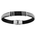 Bracelet en acier et cuir gris d&eacute;coration cordon noir entour&eacute; r&eacute;glable 21cm Artemare