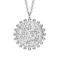 Collier en acier cha&icirc;ne avec pendentif rond pierres blanches et r&eacute;sine blanche 45+5cm
