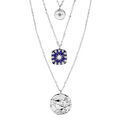 Colliers sur Artemare : Collier en acier triple cha&icirc;nes 2 pendentifs ronds et 1 carr&eacute; bleu 38+5cm