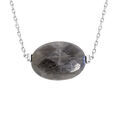 Colliers sur Artemare : Collier en acier cha&icirc;ne avec pierre naturelle Labradorite 42+3cm (amiti&eacute; & protection)