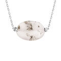 Collier en acier cha&icirc;ne avec pierre naturelle Agate blanche 42+3cm (d&eacute;tente & harmonie) Artemare
