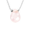 Collier en acier cha&icirc;ne avec pierre naturelle Quartz rose 42+3cm (amour & paix)