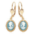 Boucles d'oreille en plaqu&eacute; or Cam&eacute;e sur fond turquoise avec fermoir dormeuse Artemare