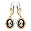 Boucles d'oreille en plaqu&eacute; or Cam&eacute;e sur fond noir avec fermoir dormeuse