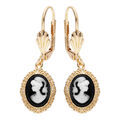 Boucles d'oreille en plaqu&eacute; or Cam&eacute;e sur fond noir avec fermoir dormeuse