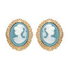 Boucles d'oreille en plaqu&eacute; or Cam&eacute;e sur fond turquoise et fermoir poussette