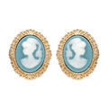 Boucles d'oreille en plaqu&eacute; or Cam&eacute;e sur fond turquoise et fermoir poussette